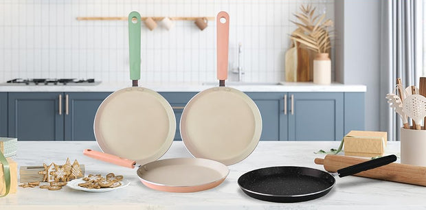 LECOOKING Crepe Pan Dosa Pan 8.7 inch Nonstick Crepe Pan Dosa Tawa Tortilla Pan Induction Compatible (Green)