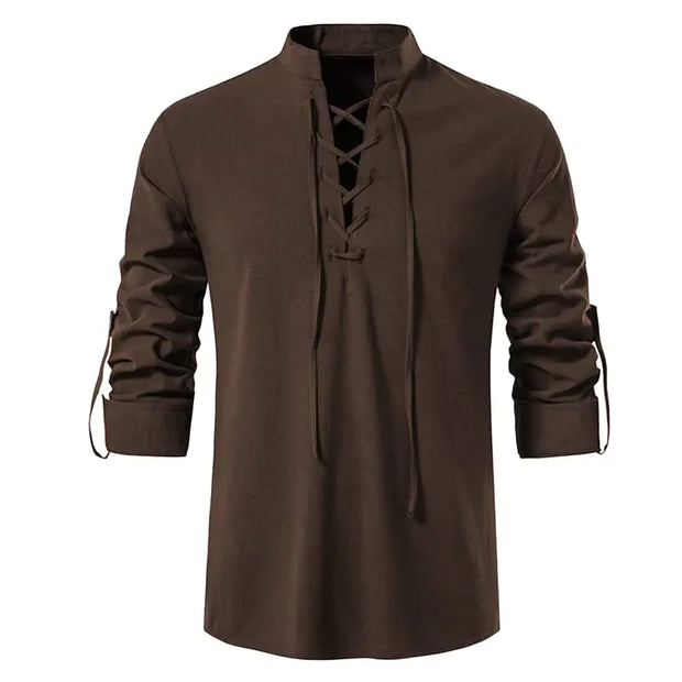 GRAJTCIN Long Sleeve Halloween Medieval Pirate Shirt for Men Renaissance Viking Steampunk Clothing Pirate Costume Ren Faire Costume Retro Shirts for Men Brown XXL