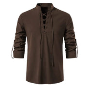 GRAJTCIN Long Sleeve Halloween Medieval Pirate Shirt for Men Renaissance Viking Steampunk Clothing Pirate Costume Ren Faire Costume Retro Shirts for Men Brown XXL